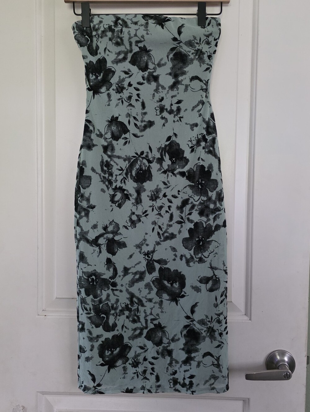 Green Floral Bodycon Strapless Dress